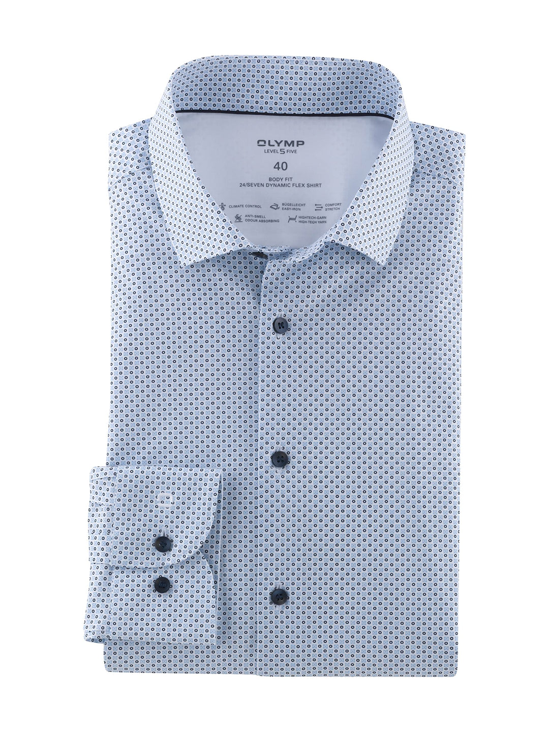 OLYMP Herren Businesshemd Langarm Level Five 24/Seven,Rotationsdruck,Body fit,Modern Kent,bleu 11,37