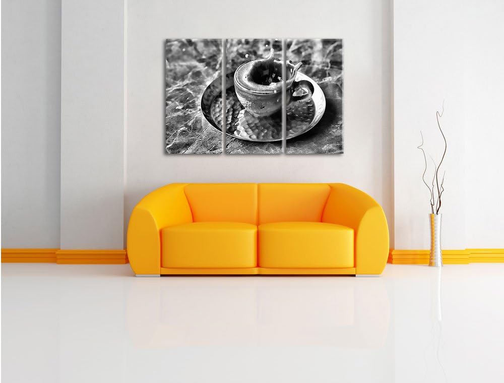 Pixxprint Kaffee spritzt aus Tasse als Leinwandbild/Grösse: 3 Teilig (120x80) cm/Wandbild/Kunstdruck