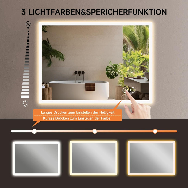 YOLEO Badspiegel mit Beleuchtung, LED Spiegel Wandspiegel mit Steckdose, Badzimmerspiegel LED mit To