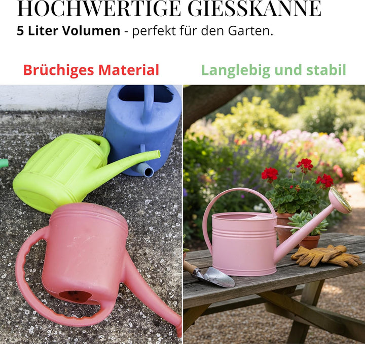 LIVLIG Giesskanne 5 Liter, Blumengiesskanne für Garten & Balkon, Hochwertige Metallgiesskanne 5L aus