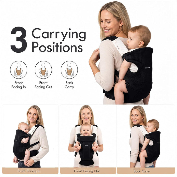 Bebamour Babytrage Vorder und Rückentrage mit 2 Schulterlätzchen, Black, Black
