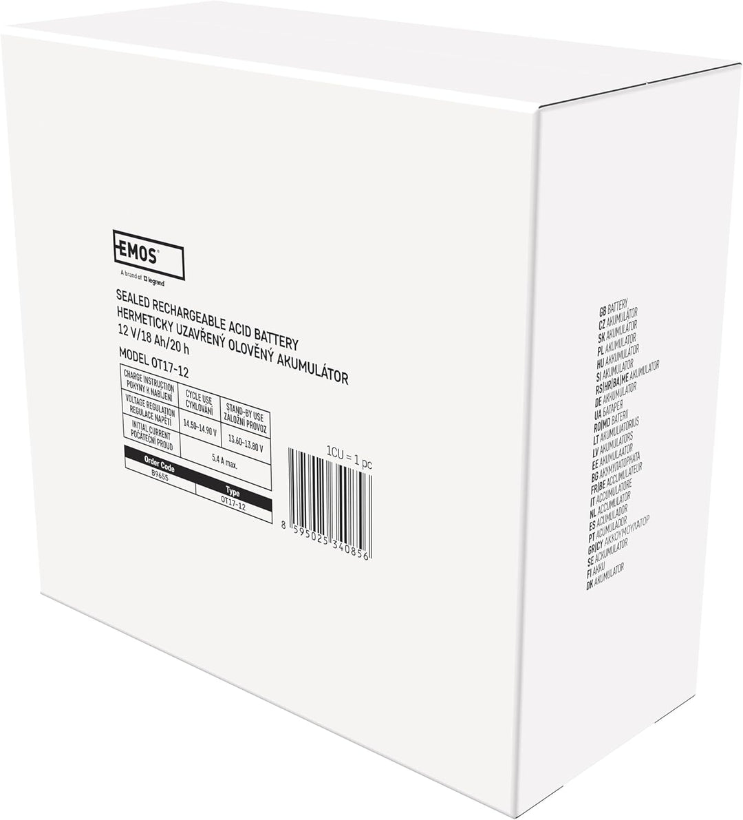 EMOS - Wartungsfreier Bleiakku - 12V 18Ah - AGM Batterie - Für Notbeleuchtung, Alarmsysteme, USV-Ger