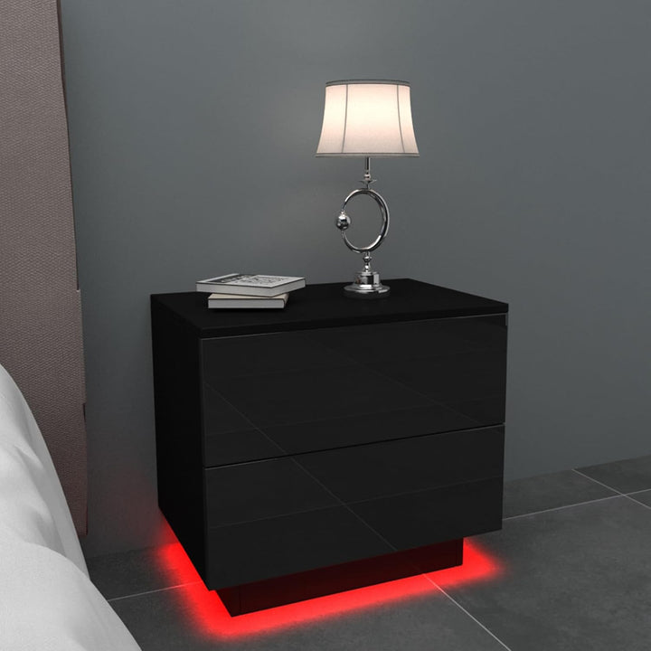 Dripex Nachttisch mit LED-Beleuchtung, Beistelltisch mit 2 Schubladen, Sofatisch, Nachtschrank für S