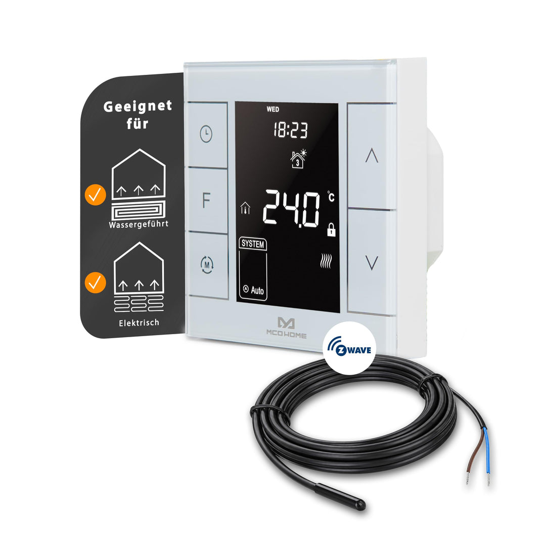 MCO Home Z-Wave Raumthermostat MH7H-EH für Fussbodenheizung & Infrarot-Heizung/Z-Wave Smarthome komp