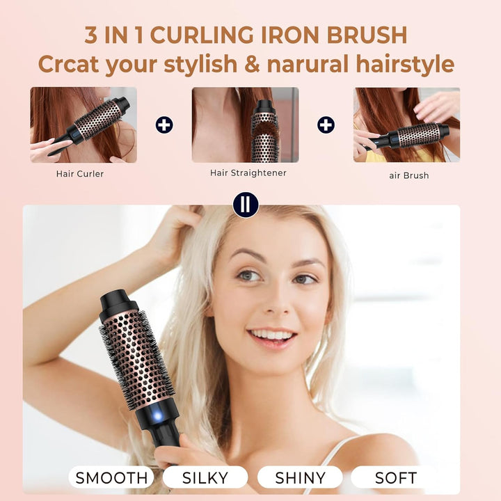 Thermal Brush Lockenbürste 3 in 1 Thermobürste 38mm, Lockenbürste LCD 120-200℃, Erhöhen Sie das Haar