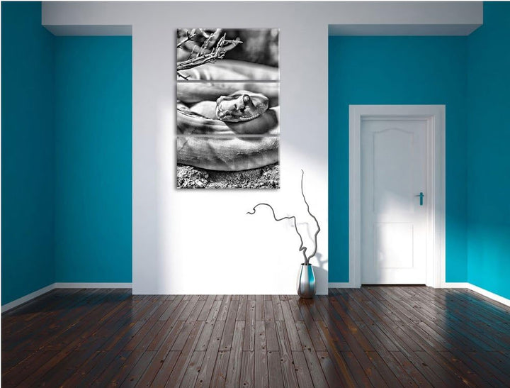 Pixxprint gelbe Schlange / 3-Teilig/Gesamtmass 120cm Leinwandbild bespannt auf Holzrahmen/Wandbild K