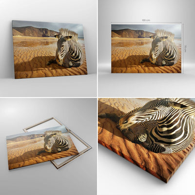 Bilder auf Leinwand 100x70cm Leinwandbild Zebra Strand Landschaft Gross Wanddeko Bild Schlafzimmer K