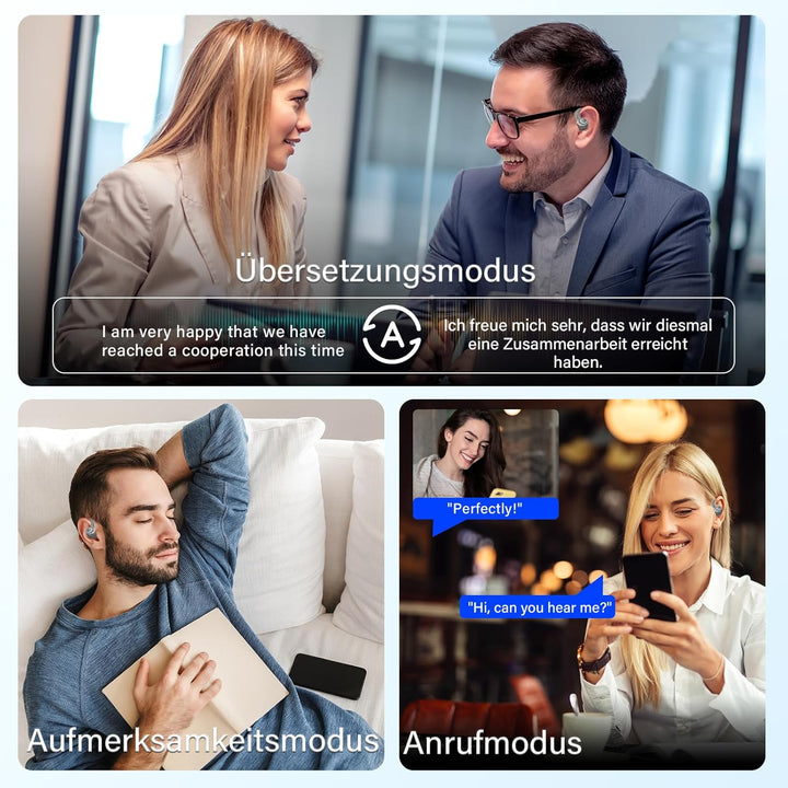 AI Kopfhörer Übersetzer, 3-in-1 Sprachübersetzer Ohrhörer 164 Sprachen mit App, 7 Übersetzungsmodi E
