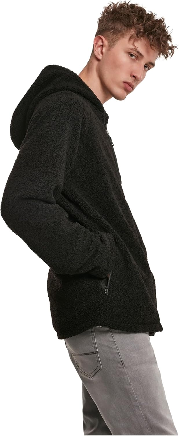 Urban Classics Herren Hooded Sherpa Zip Jacket S Schwarz, S Schwarz