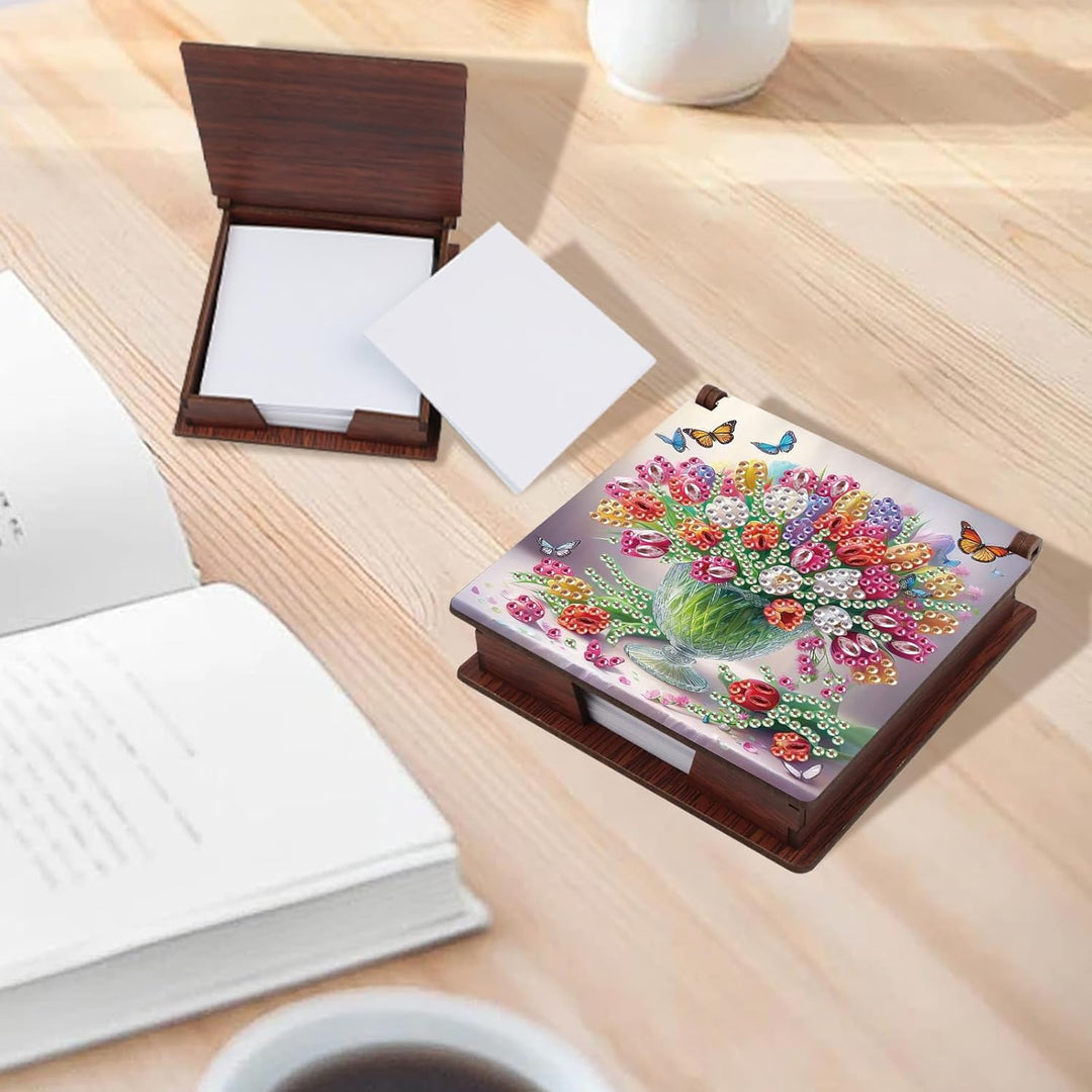 SHEGZHUC Diamond Painting Notizzettel Zettelbox Nachfüllpack Halter Bambus Notizblock mit 160 Blätte