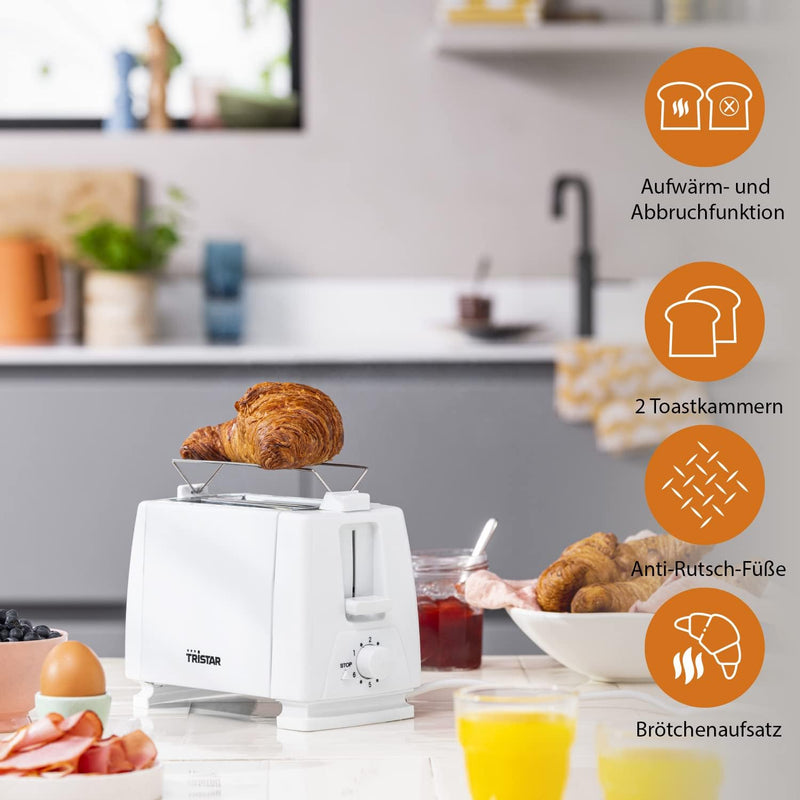 Tristar BR-1009 Toaster, 650 Watt, für 2 Toast-Scheiben 2 kurze Schlitze, 6 Bräunungsstufen und Aufw