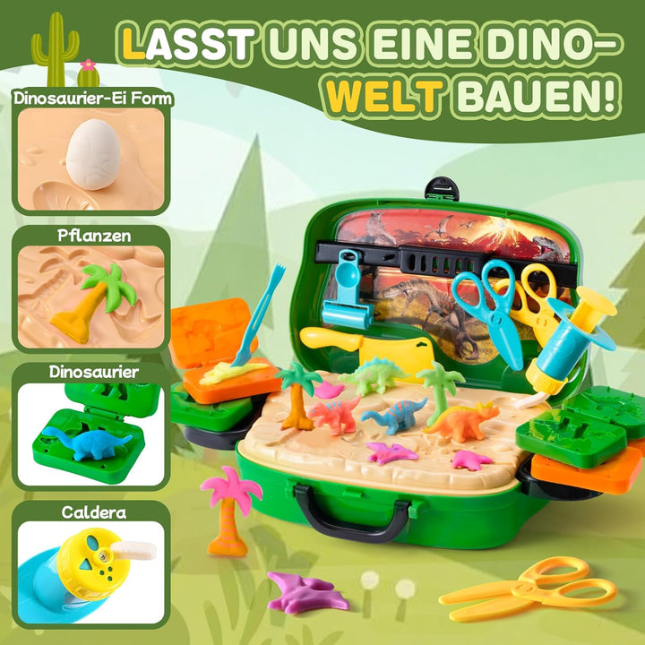 Knete ab 3 Jahre Dinosaurier Kinder Knete im Rollkoffer mit Rädern, 3D Knetwerkzeug & 8 Farben Knetm