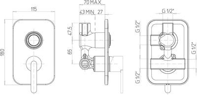 Paini - Gaia 691 Mischbatterie für Badezimmer, Einhebelmischer für Unterputz-Dusche mit Umstellung,