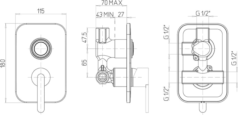 Paini - Gaia 691 Mischbatterie für Badezimmer, Einhebelmischer für Unterputz-Dusche mit Umstellung,