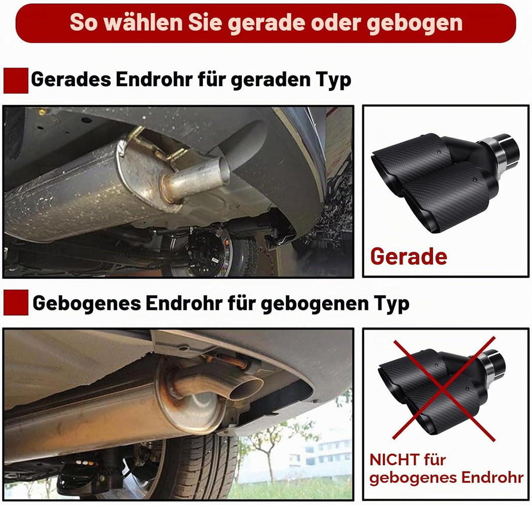 54mm Auspuffspitzen Auspuff Edelstahl und Glänzende Kohlefaser Auto Auspuff Endrohr, Einlass 2,1" Au