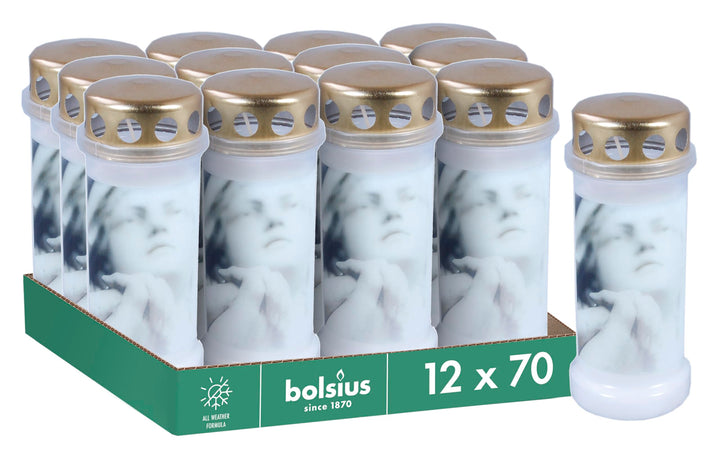 Bolsius Grablicht - Weiss - 12 Stück - Länge Brenndauer 70 Stunden - Trauerkerze &amp; Gedenkstätte Kerz