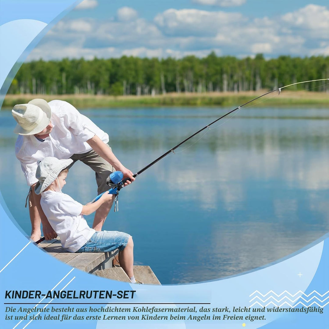 dellyy Angel, Angelset für Kinder, Kinderangel, Angelrute + Angelrolle, Angelköder-Set und Zubehör,