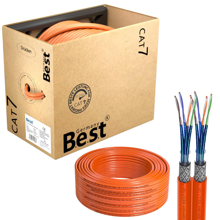 CAT 7 Verlegekabel 100m Duplex Best Gigabit Netzwerkkabel Kupfer LAN 1000Mhz S/FTP Kat 7, 100m