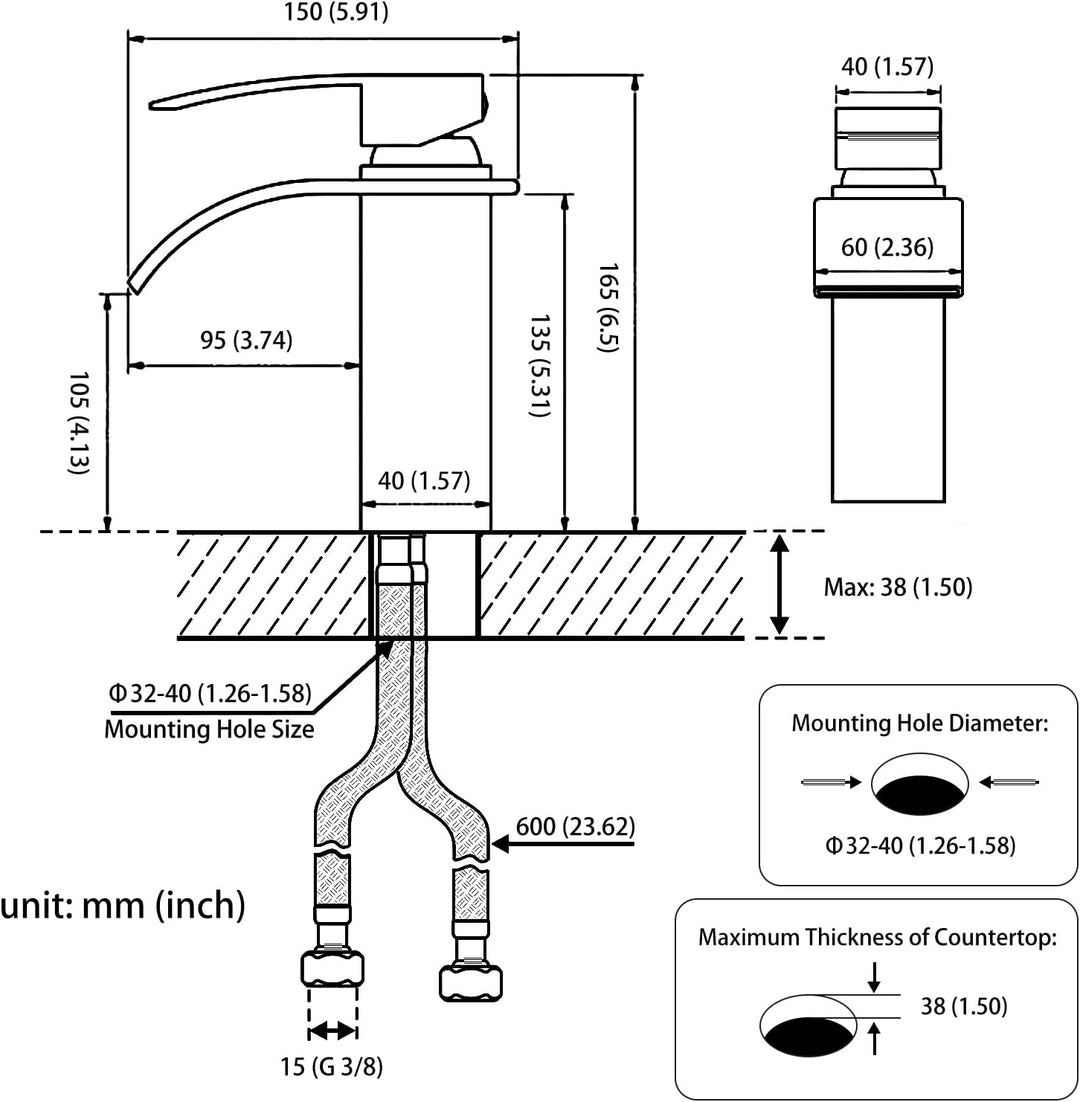 kisimixer Wasserhahn Bad Schwarz, Wasserfall Waschtischarmatur mit Auslauf Höhe 105 mm, Einhebelmisc
