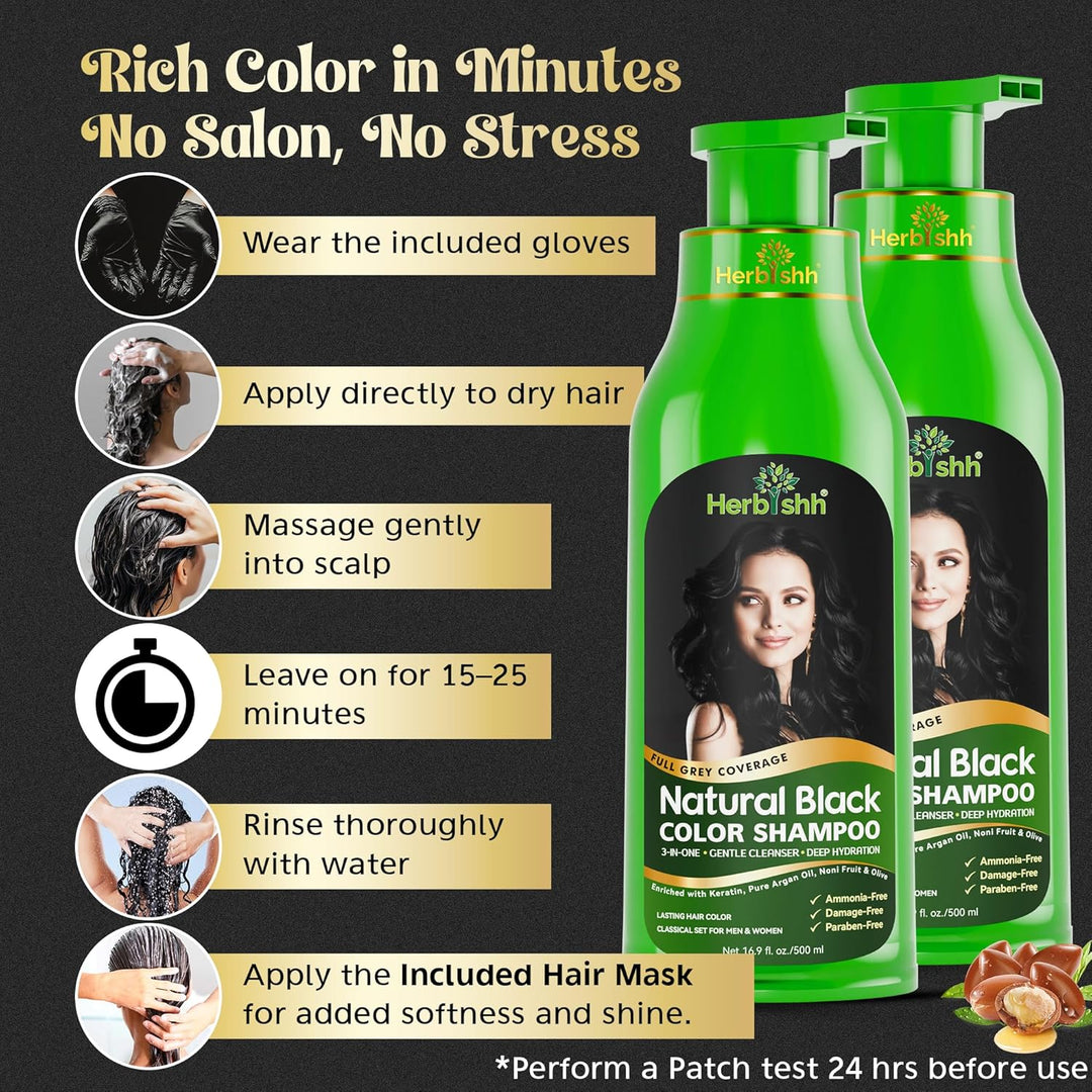 Herbishh Ultimate Hair Color Shampoo Kit (2 Stück Hair Color Shampoo + Argan Hair Mask) für graues H