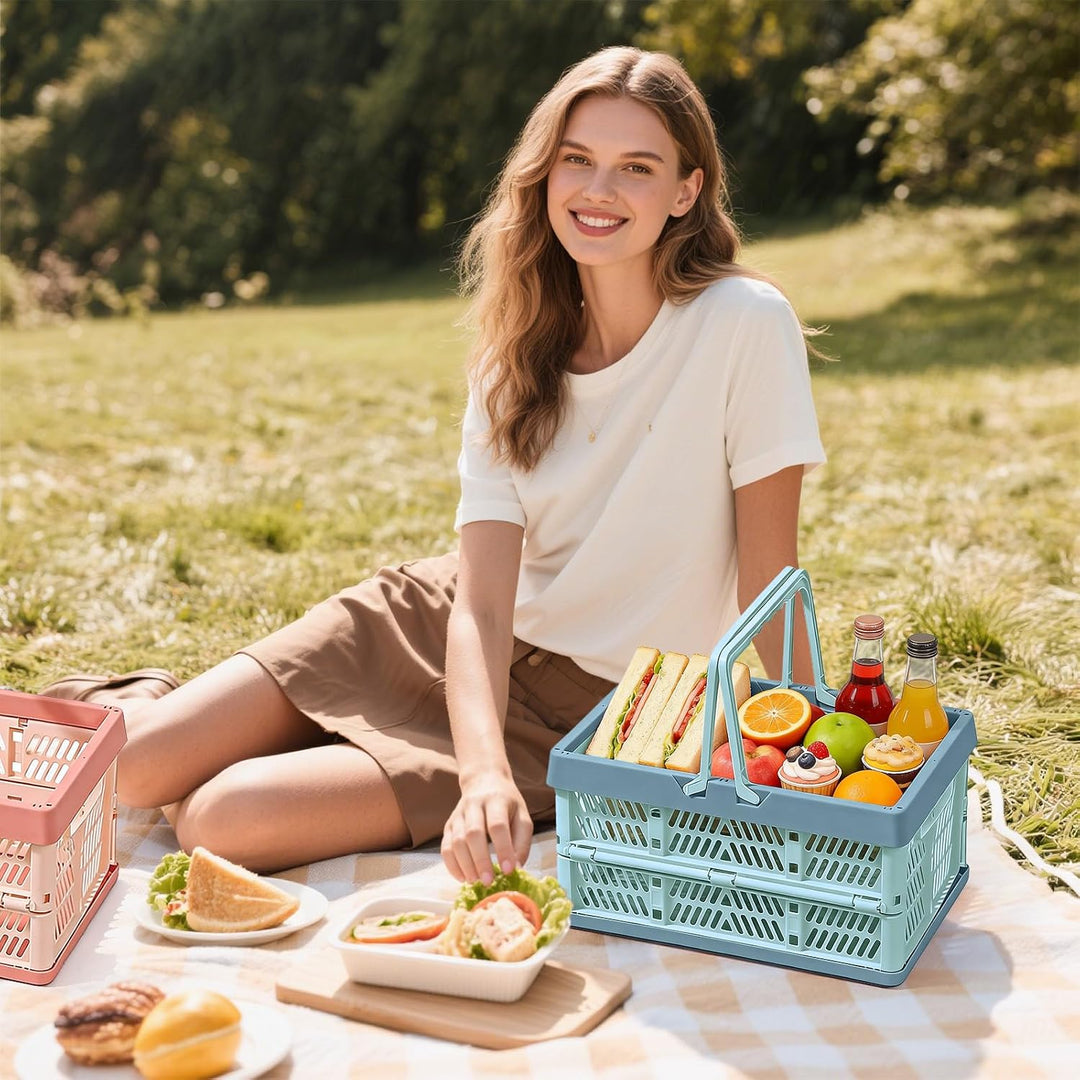 Klappkorb Faltbar, 2er Set (Blau + Rosa), Klappbox Klein mit Henkel 19 L, Multifunktionaler Aufbewah
