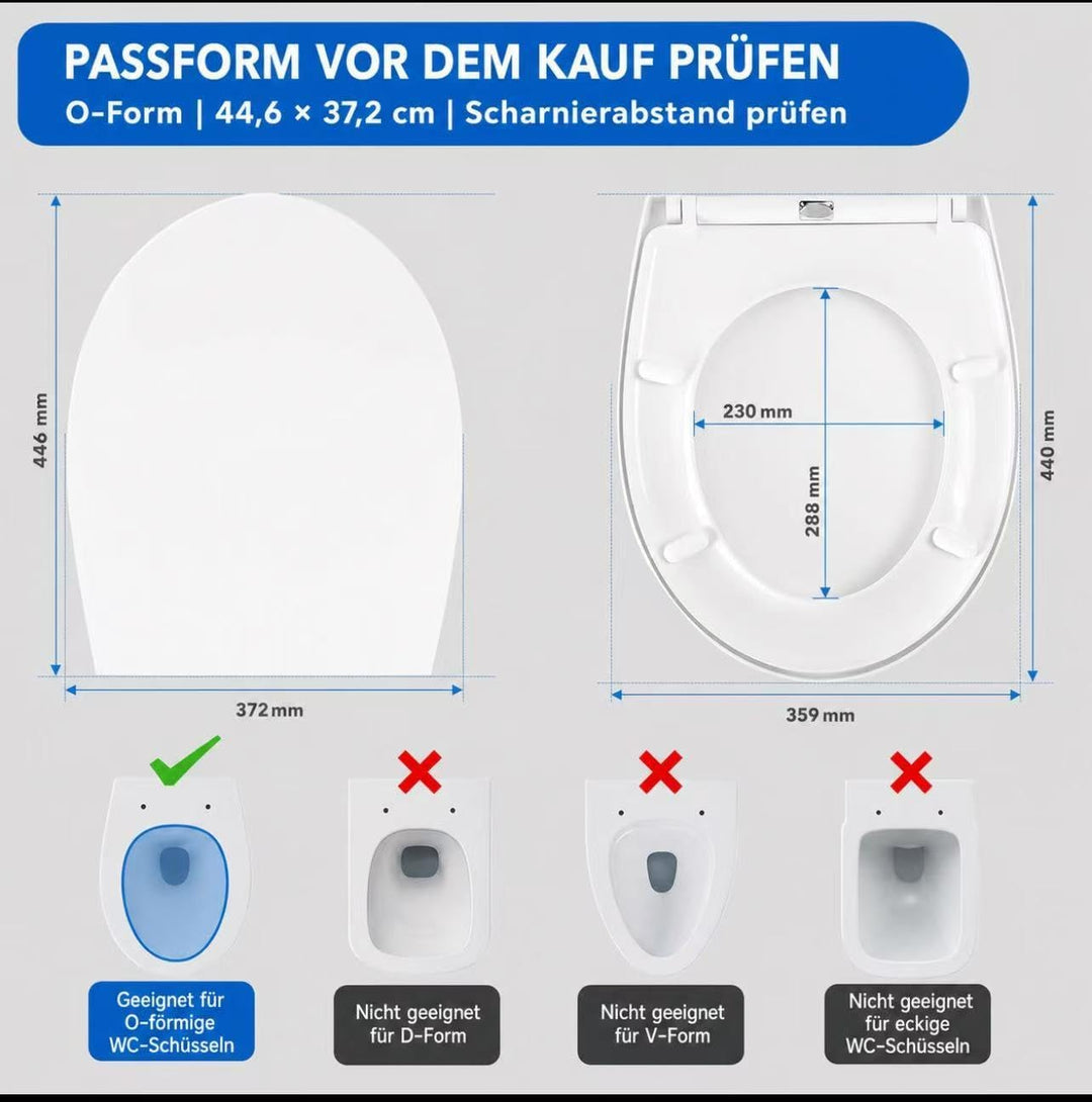 Toilettendeckel mit Absenkautomatik,WC Sitz Quick Release Funktion und Softclose, Einfache Montage A