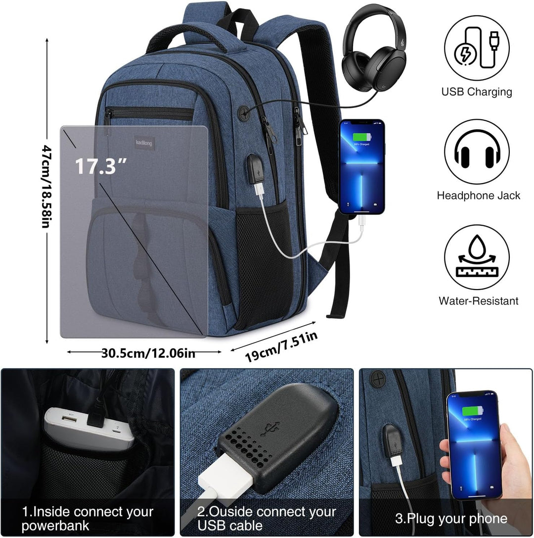 Rucksack Herren Gross Laptop Rucksack 17,3 Zoll,Schulrucksack Jungen Teenager Laptoptasche mit USB L