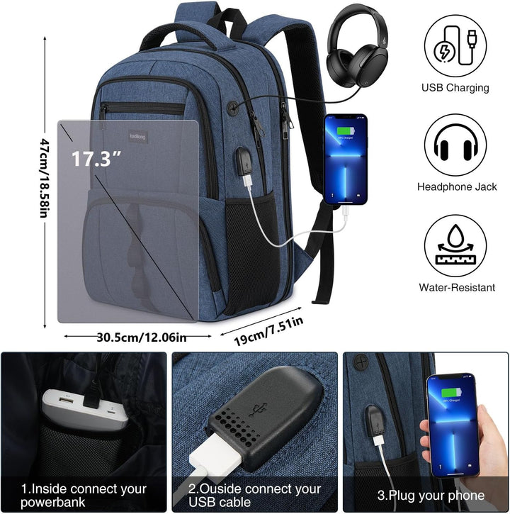 Rucksack Herren Gross Laptop Rucksack 17,3 Zoll,Schulrucksack Jungen Teenager Laptoptasche mit USB L