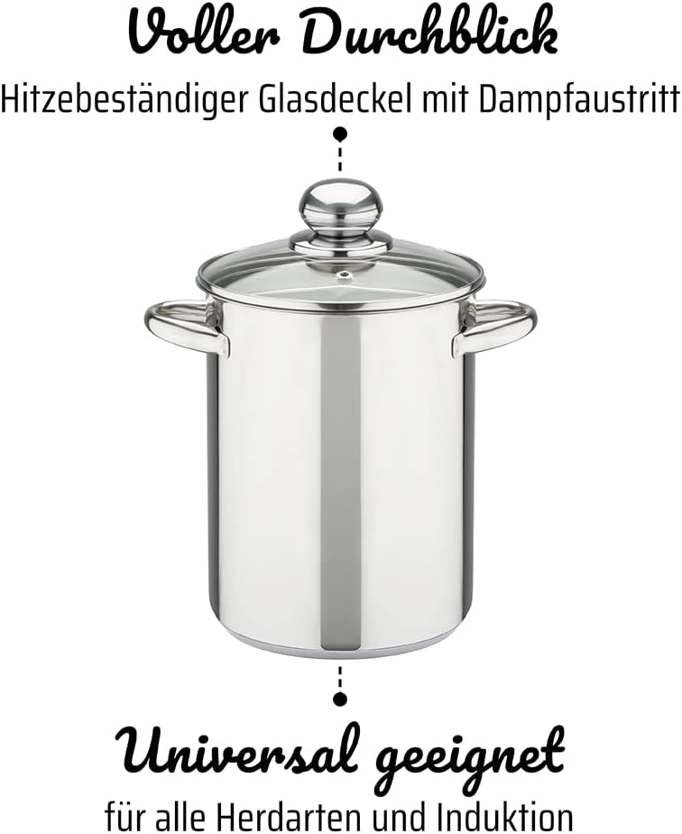 GSW Spargeltopf – hochwertiger Topf mit Einsatz-Sieb und Glasdeckel, ideal zum Kochen von Spargel, P