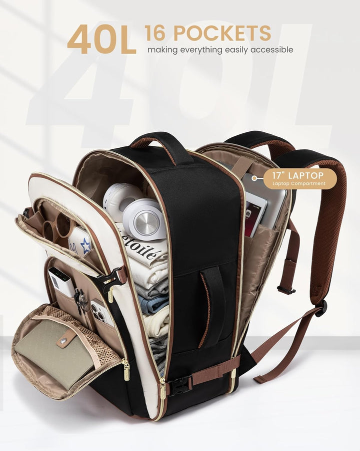 LOVEVOOK Handgepäck Rucksack Flugzeug, 40L Gross Reiserucksack Damen Herren Tasche, 17 Zoll Laptop R