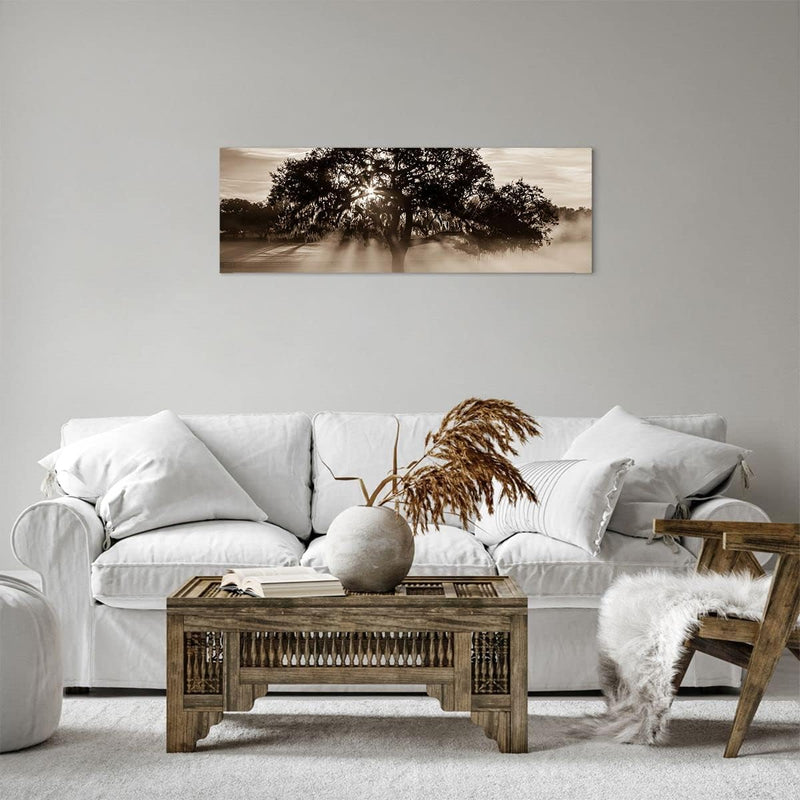 Panorama Bilder auf Leinwand Baum Feld Natur Leinwandbild mit Rahmen 90x30cm Wandbilder Dekoration W