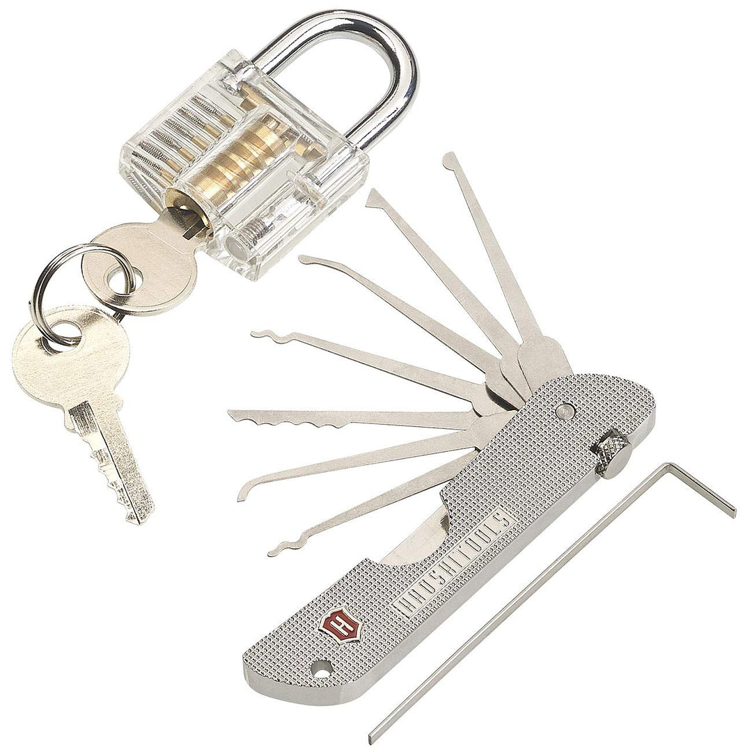AGT Dietrich Set: Set aus Lockpicking-Tool mit Übungsschloss (Dietrich mit Übungsschloss, Schloss, V