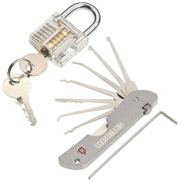 AGT Dietrich Set: Set aus Lockpicking-Tool mit Übungsschloss (Dietrich mit Übungsschloss, Schloss, V