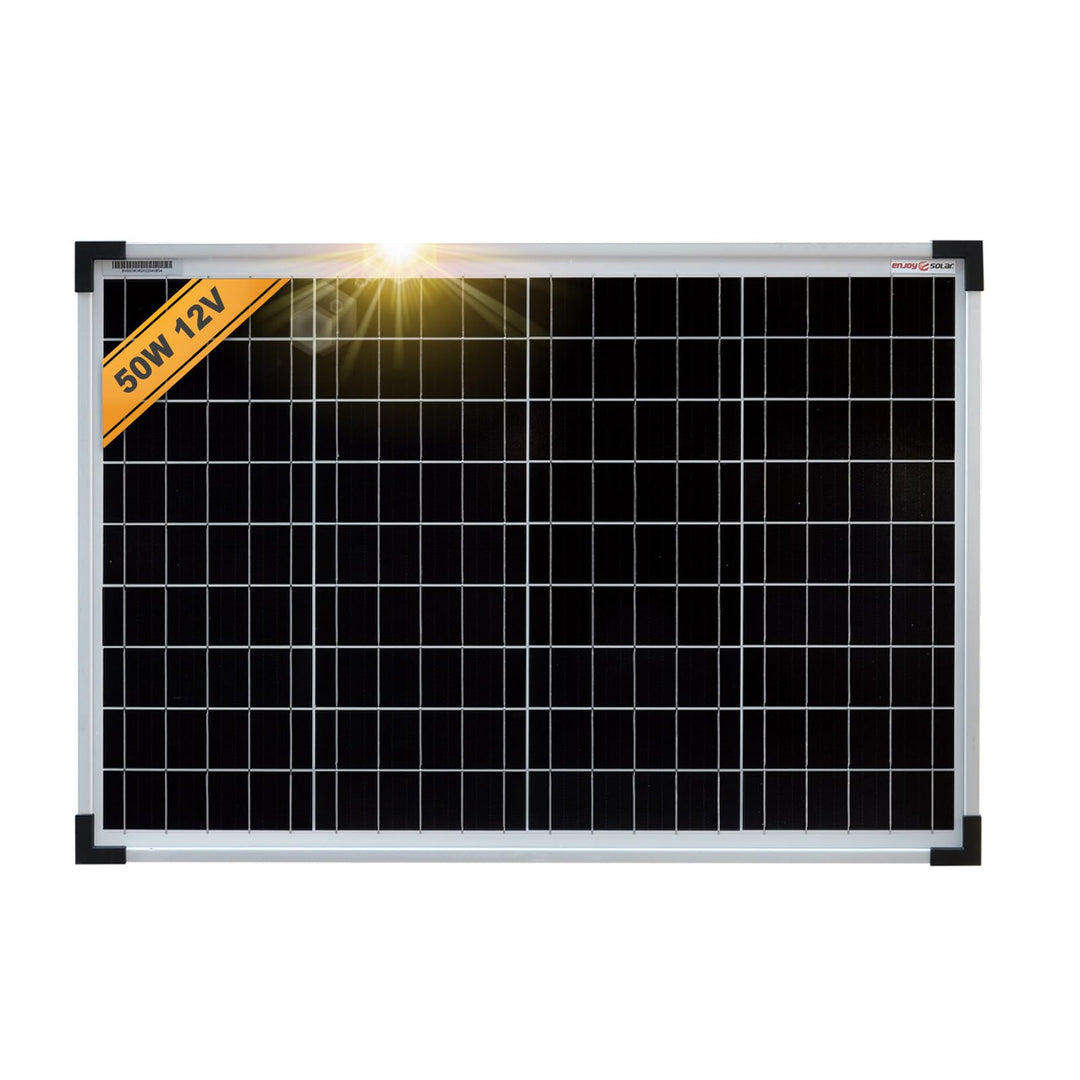 enjoy solar® Monokristallines Solar panel deal für Wohnmobil, Gartenhäuse, Boot (Mono 50W) 50W, 12V,
