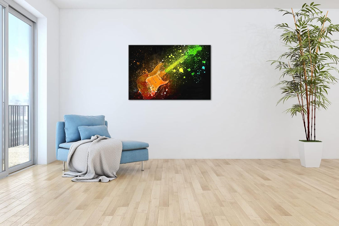 deyoli farbenfrohe Gitarre Format: 60x40 als Leinwandbild, Motiv fertig gerahmt auf Echtholzrahmen,