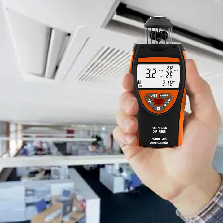 SURLABA Digital Cup Windmesser, Anemometer XF-8806 ±4% Hoher Genauigkeit Wind Gauge Misst MAX/MIN/AV