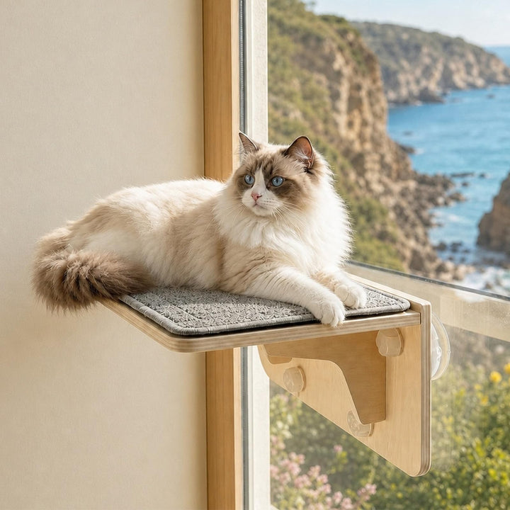 Katzen Hängematte, Katzen Fensterliege, Holz Katzenbett Fenster | mit Abnehmbarem Bezug, Weiche Katz