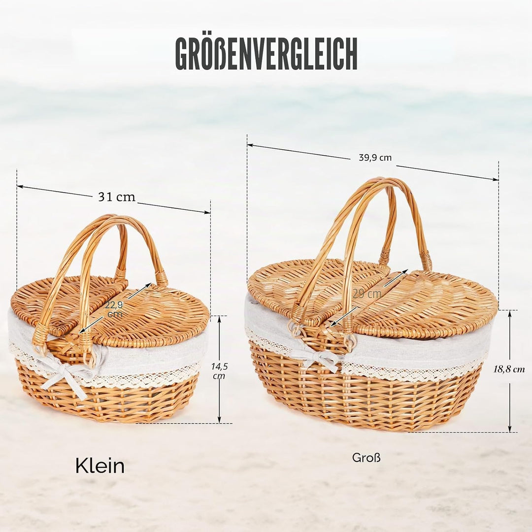 Happypicnic Picknickkorb aus Weidengeflecht mit Griff, 38,1 cm grosser, leerer Picknickkorb mit Deck