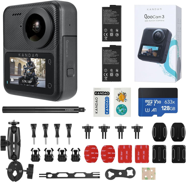 KanDao QooCam 3 Action Kamera, Motorrad Combo, 5.7K 62MP Foto 60fps Flawless 360 Video Kamera, Dual