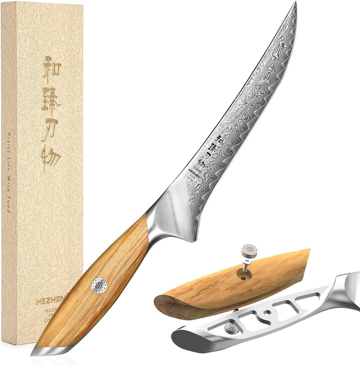 HEZHEN 73 Lagen Damaststahl Filetiermesser, Professionelles Fischmesser, Damast Ausbeinmesser, Full