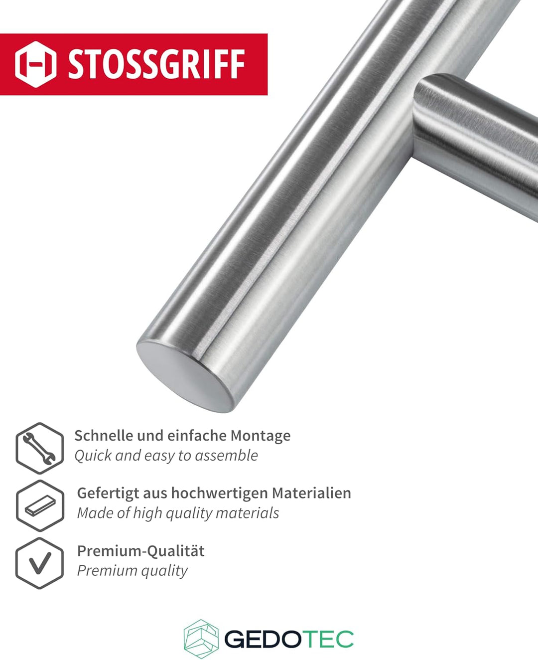 Gedotec Edelstahl Stossgriff | Haustürgriff 500 x 300 mm | 1 Stück | rostfreier Tür-Griff rund | Hau