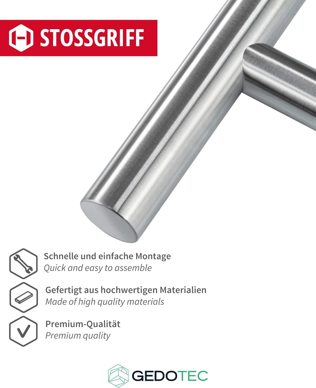 Gedotec Edelstahl Stossgriff | Haustürgriff 350 x 210 mm | 1 Stück | rostfreier Tür-Griff rund | Hau