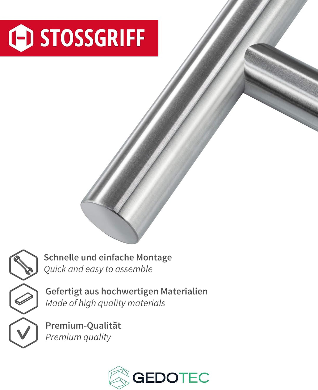 Gedotec Edelstahl Stossgriff | Haustürgriff 400 x 300 mm | 1 Stück | rostfreier Tür-Griff rund | Hau