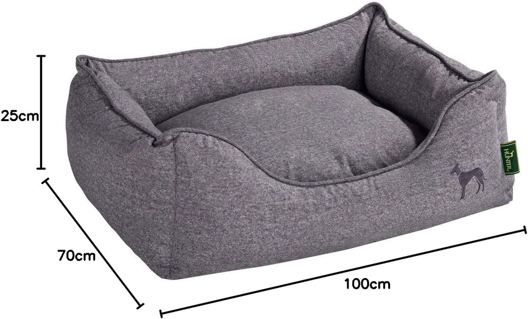 HUNTER Boston Hundesofa, Hundebett, Wendekissen mit Plüschbesatz,pflegeleicht, 100 x 70 cm, grau gra