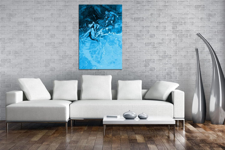 deyoli Zeichnung einer Meerjungfrau Begegnung Format: 80x60 Effekt: Monocrome Blau als Leinwand, Mot