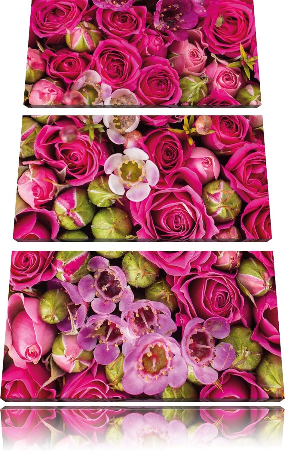 Pixxprint Rosa Rote Rosen als Leinwandbild - Grösse: 3-Teilig (120x80cm) - Wandbild - Kunstdruck - f