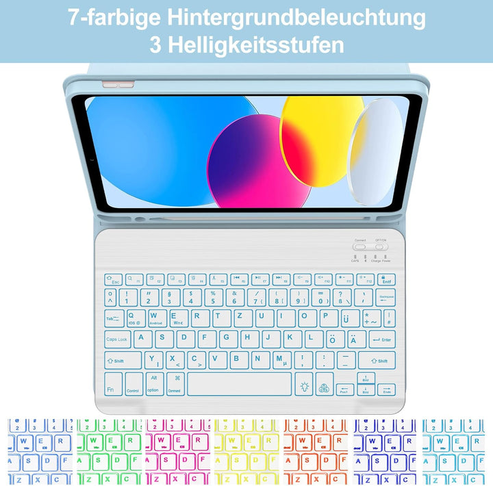 Hülle Tastatur für iPad (A16) 11/10 Generation (2025/2022) 11/10.9 Zoll | Mit 7 Farben Beleuchtung M