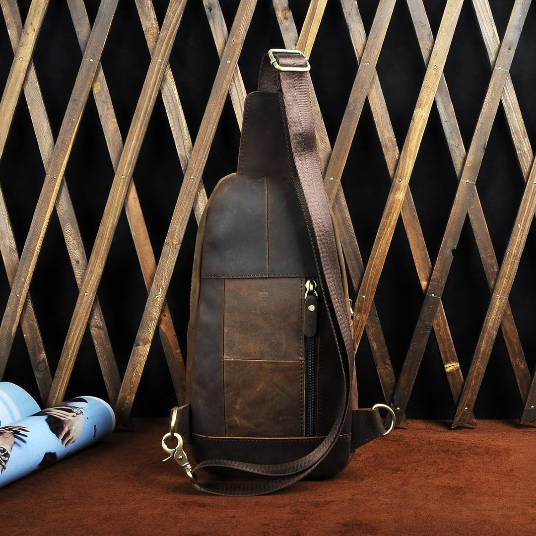 Le’aokuu Herren Echtes Leder Brusttasche Crossbody Bag Sling Bag Schultertasche Gurteltasche Umhänge