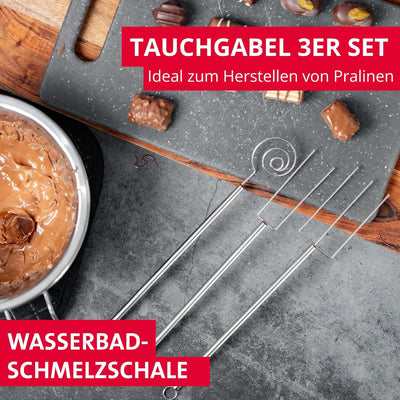 Westmark Wasserbad-Schmelzschale und Schokoladentauchgabel-Set (3-tlg.) – Schmelzschale mit Ausgiess