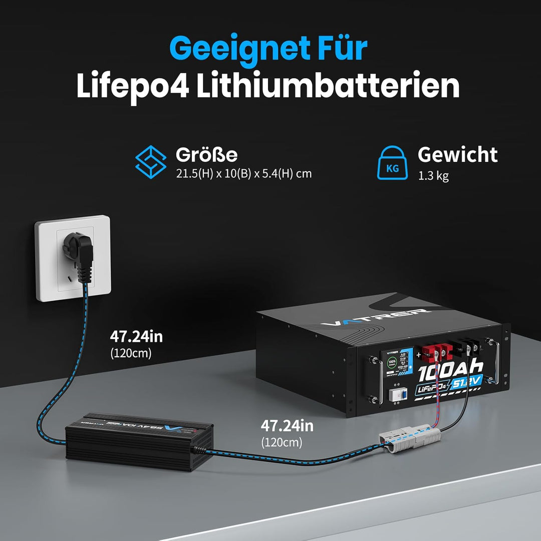 58.4V 10A LiFePO4 Ladegerät AC-DC Lithiumbatterieladegerät Mehrere Schutzfunktionen für 51.2V 48V Li